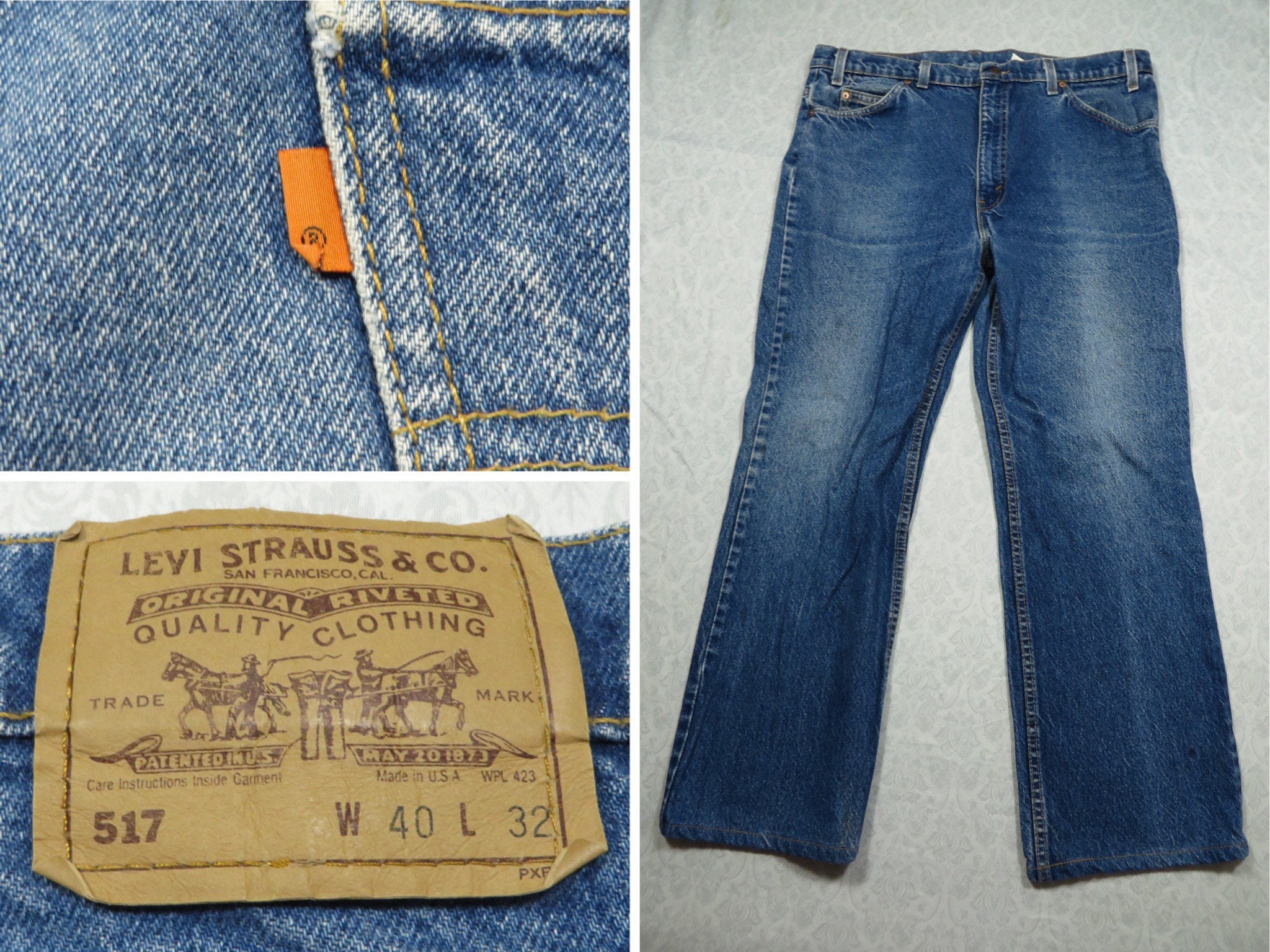 Vintage Levi's 517 Jeans Orange Tab 90's Blue Denim Blank Tab Boot