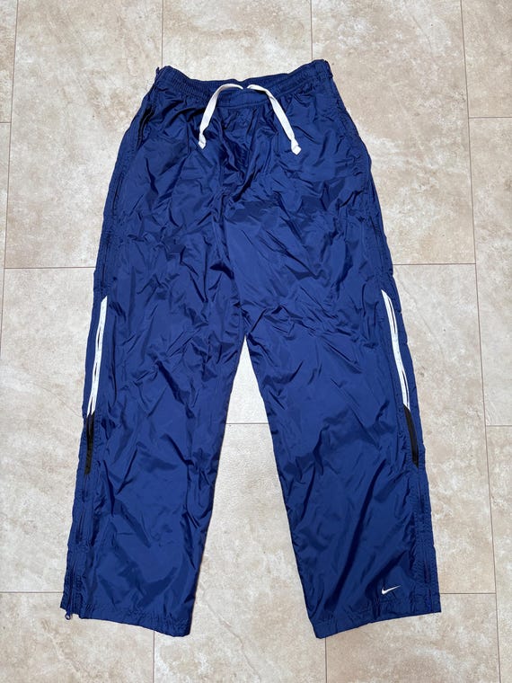 Vintage Nike Pants Blue Nylon Wind Wide Leg Y2K 2000's Men's Large