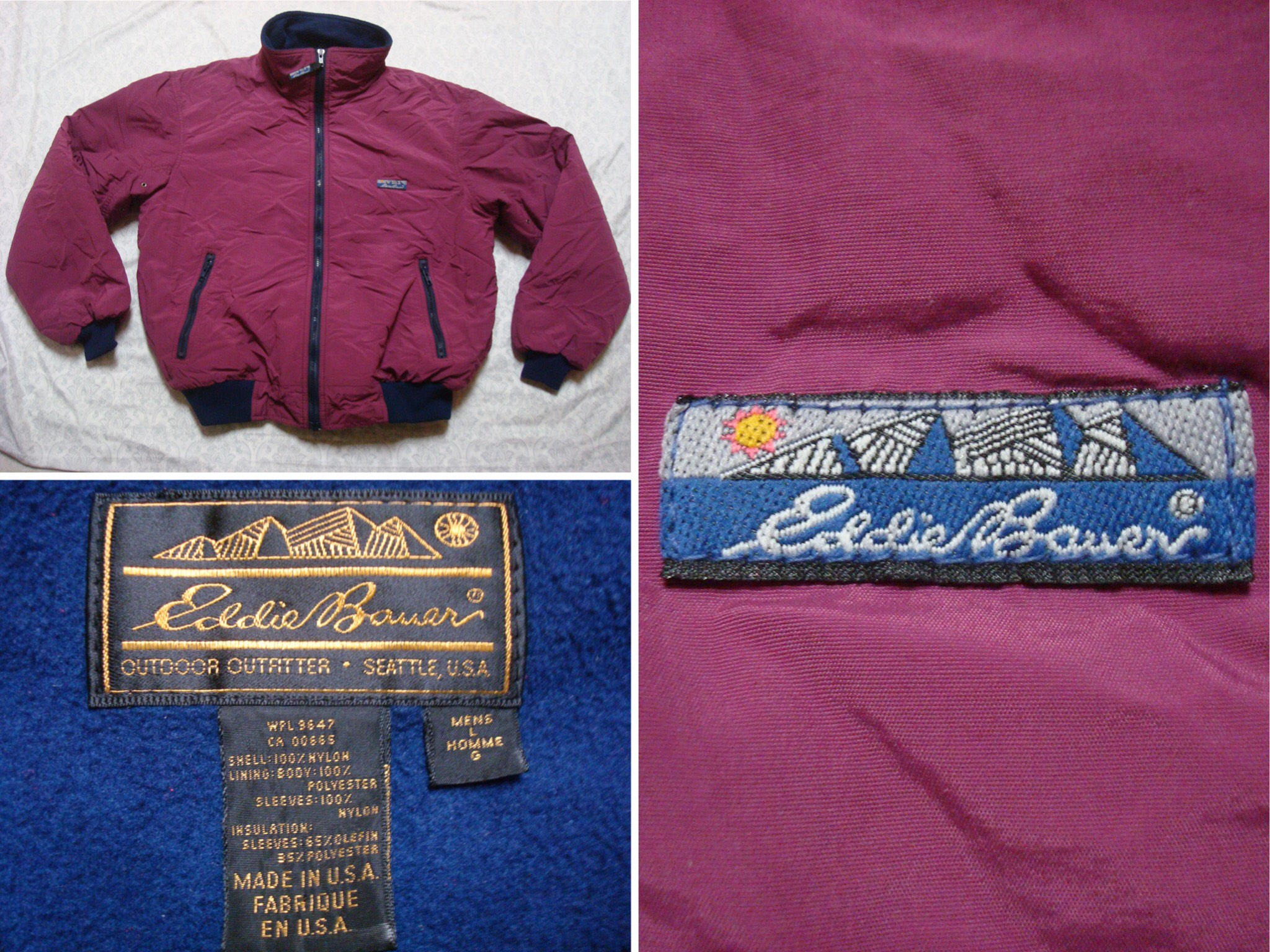Vintage Eddie Bauer Jacket Purple Windbreaker Box Logo Nylon Fleece Lined  Bomber 80's Men's Large Made in USA -  Israel