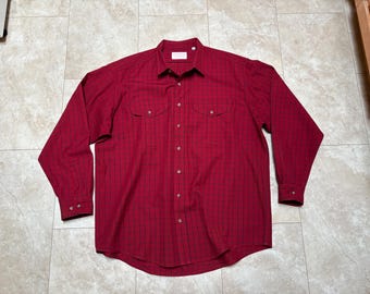 Chemise Filson vintage : laine à carreaux rouge XXL, fabriquée aux États-Unis
