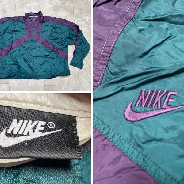 Vintage Nike Jacket Windbreaker Green Purple Full Zip Swoosh Nylon 90’s Men’s Large