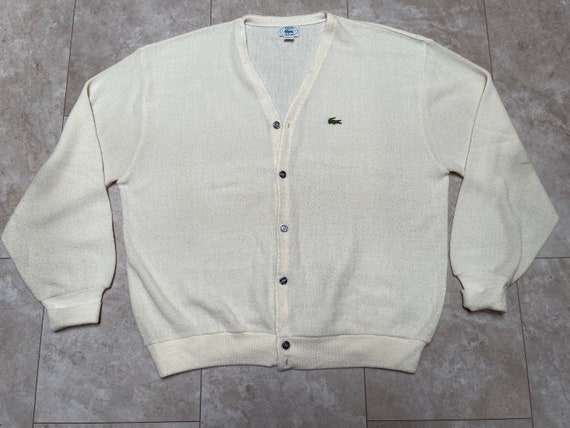 Vintage Lacoste Sweater Cardigan White Knit Acryl… - image 2