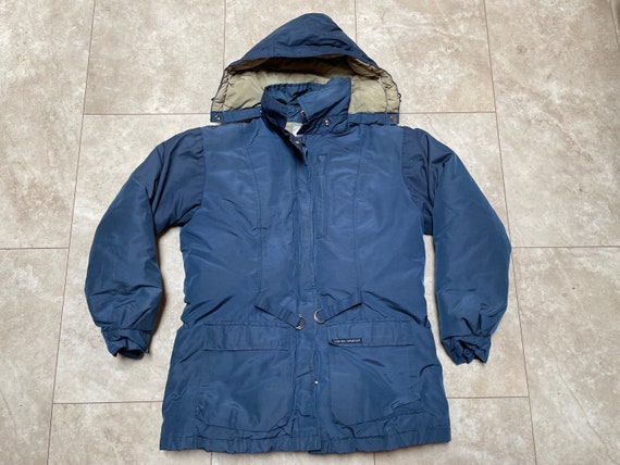 Vintage Sierra Designs Parka Goose Down Jacket Snaps Hood Zipper 
