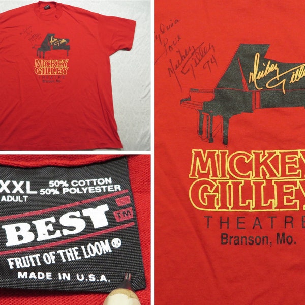 Vintage Mickey Gilley Tee Shirt Red Piano Signed 90’s Men’s XXL Made in USA