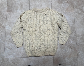 Vintage Wool Fisherman Knit Sweater - Cream Cable Knit Pullover