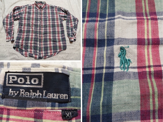 Vintage Polo Madras Shirt Ralph Lauren Red Blue Pl