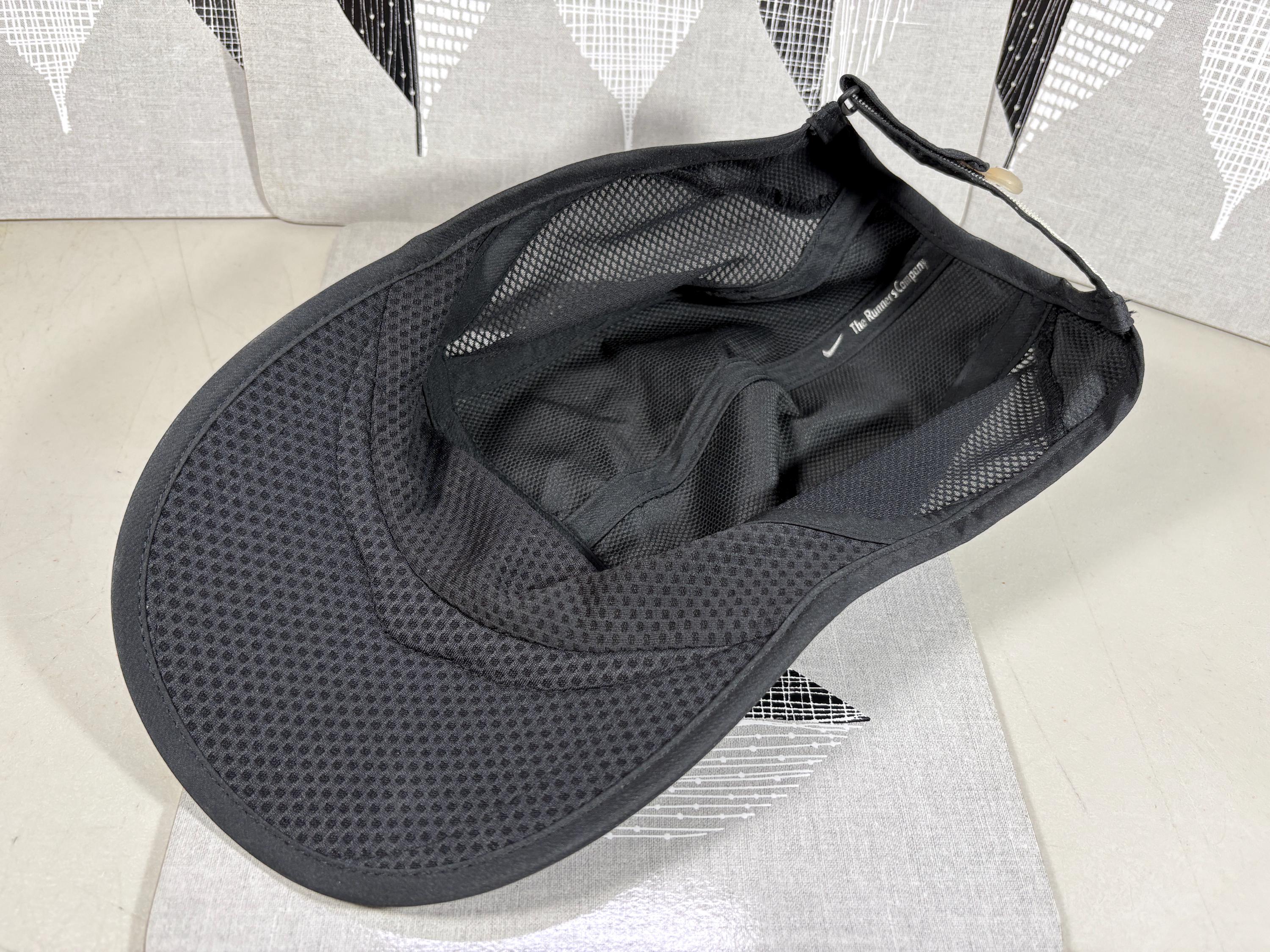 Vintage Nike Hat Black White Small Swoosh Strapback Velcro 