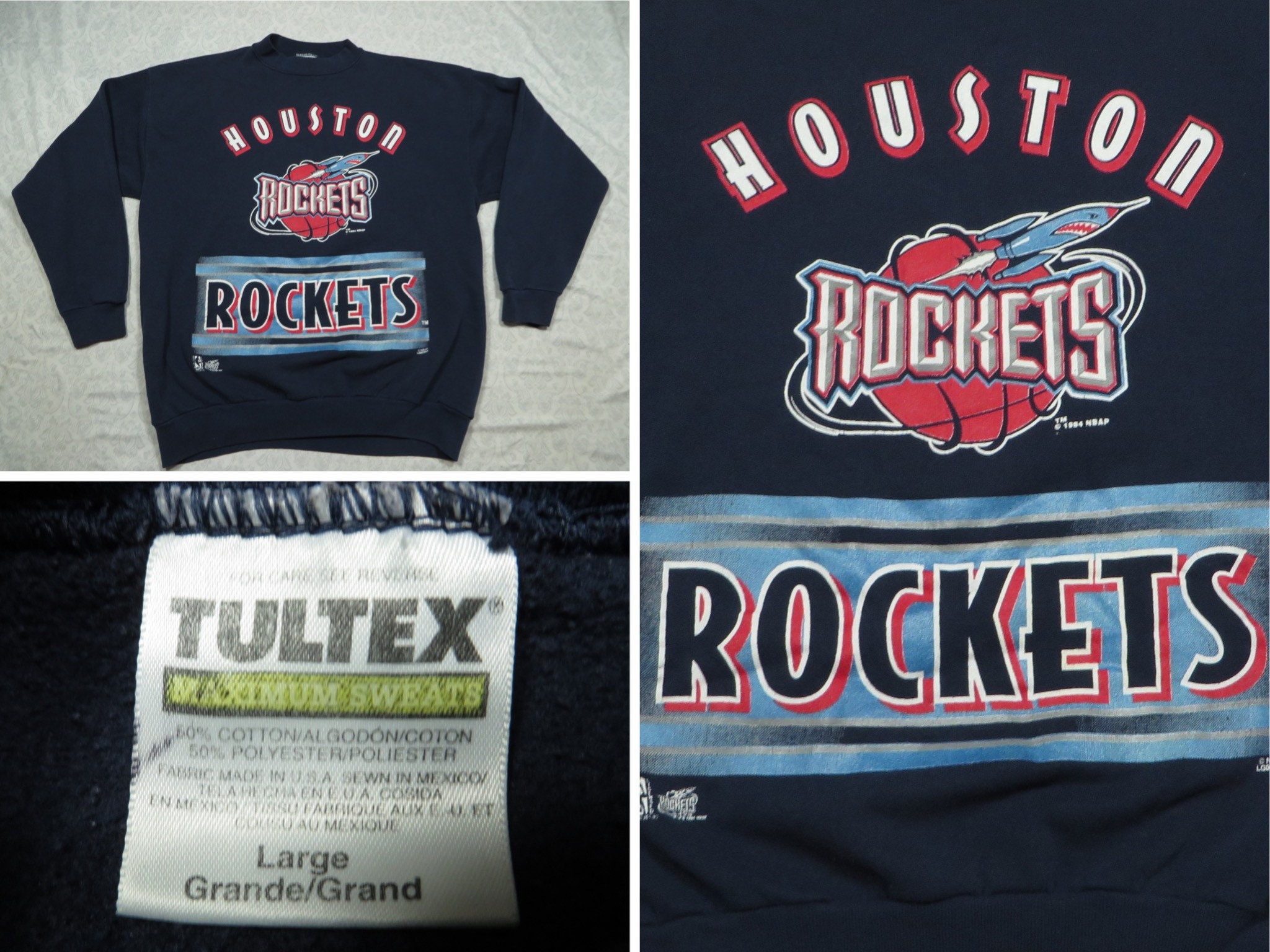 Vintage 90s Red NBA Houston Rockets Sweatshirt - Medium Cotton