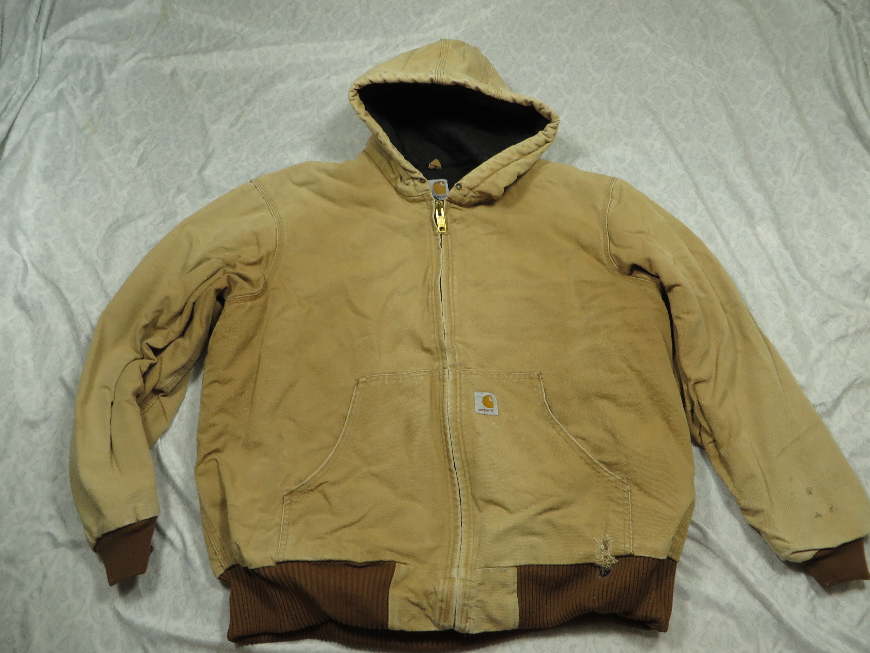 Vintage Carhartt Jacket Tan Duck Faded Distressed Coat Hoodie des annees 90 pour homme XL Made in USA Etsy France