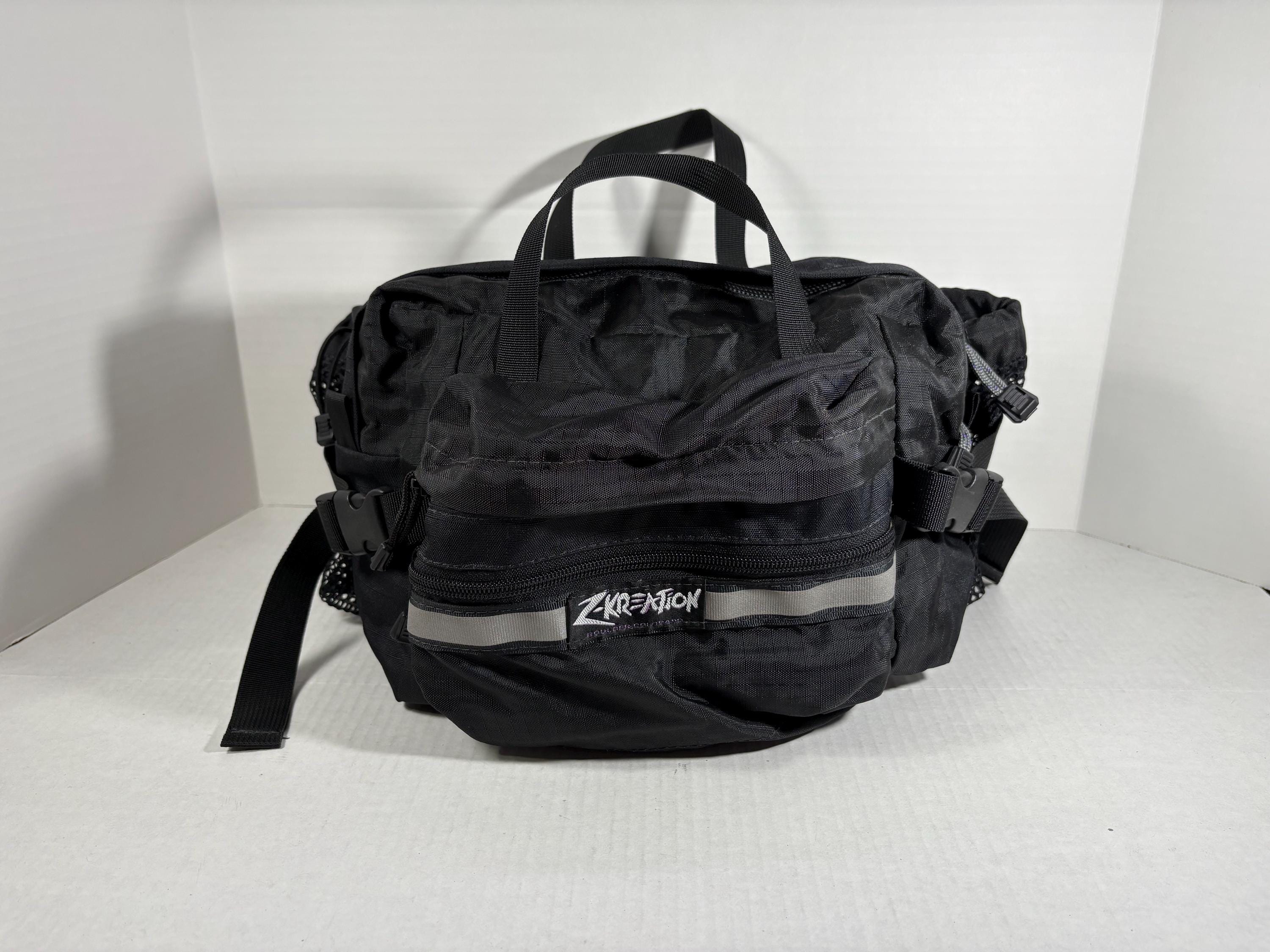 Vintage Zkreation Fanny Pack Black Large Hiking Waist Lumbar Bag