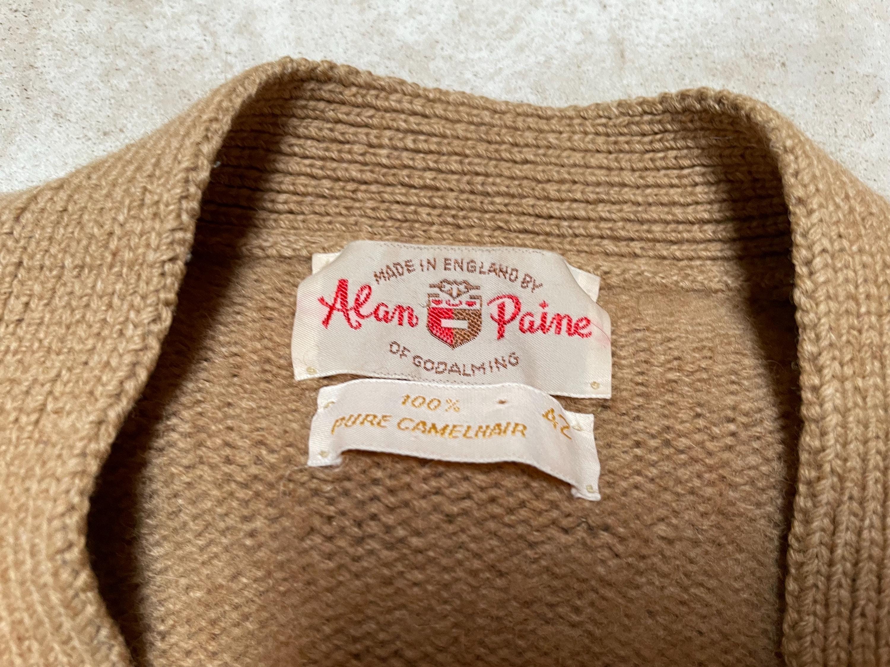 Vintage Alan Paine Sweater Camel Hair Cardigan Brown Tan