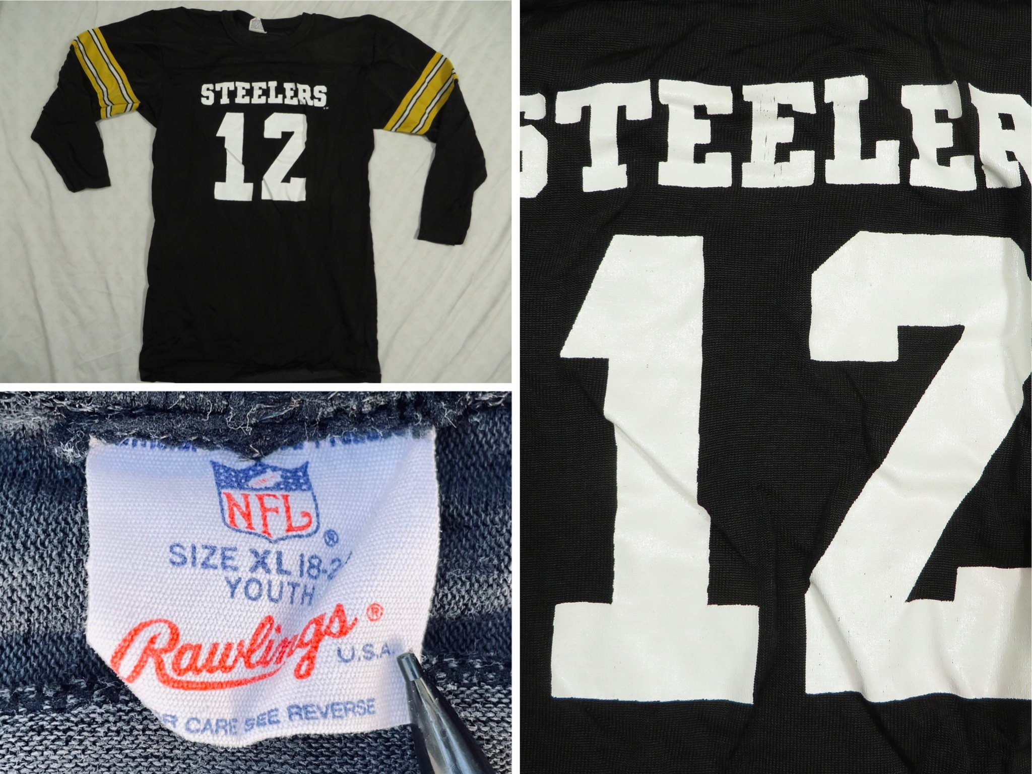 Vintage Steelers Jersey Rawlings Long Sleeve Black Yellow 