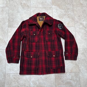 Vintage Woolrich Wool Coat: Buffalo Plaid Hunting Red Pants Set 60’s