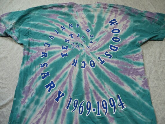 Vintage Woodstock Tee Shirt 1994 Tie Dye Blue Swi… - image 3