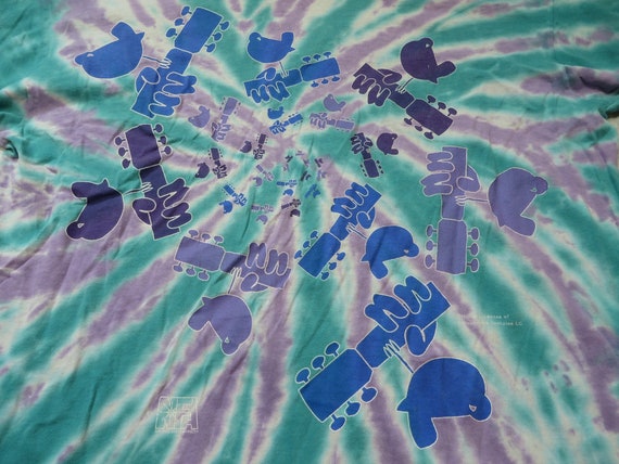 Vintage Woodstock Tee Shirt 1994 Tie Dye Blue Swi… - image 5