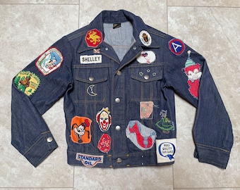 Vintage 70s Denim Jacket with Patches: Smokey Bear, Kid's XL
