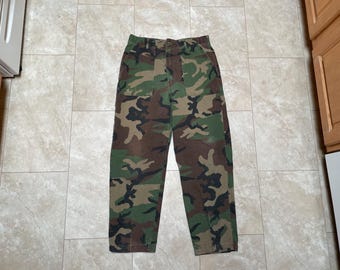 Vintage Camo Utility Trousers: 80s Cotton Blend Pants, 36x31