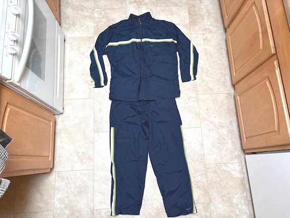 Tuta da ginnastica Nike vintage blu verde Swoosh giacca pantaloni