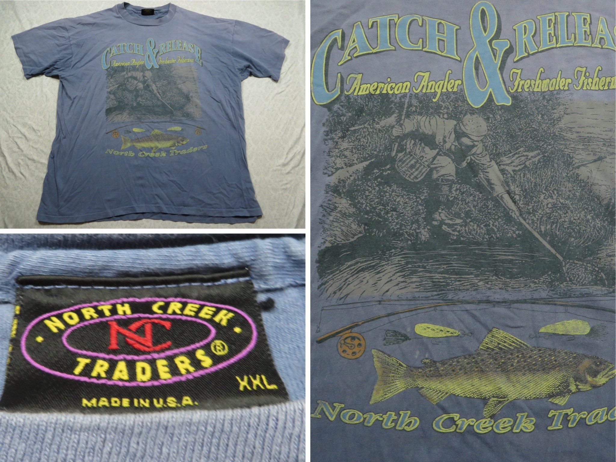 Vintage Fishing Tee Shirt North Creek Traders Catch & Release Blue 90's  Men's XXL Made in USA -  Israel