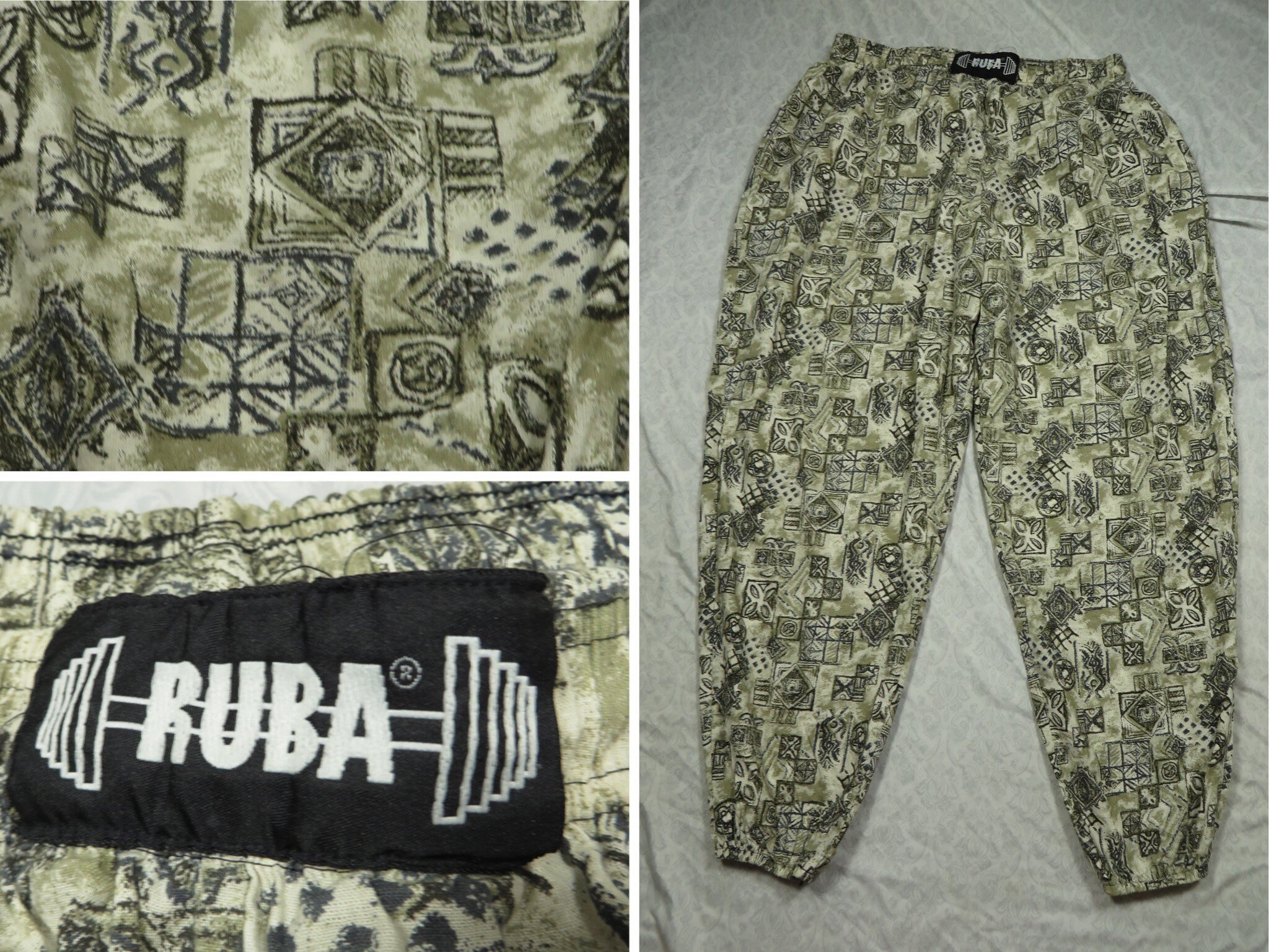 Vintage Ruba Pants White Print Gym 