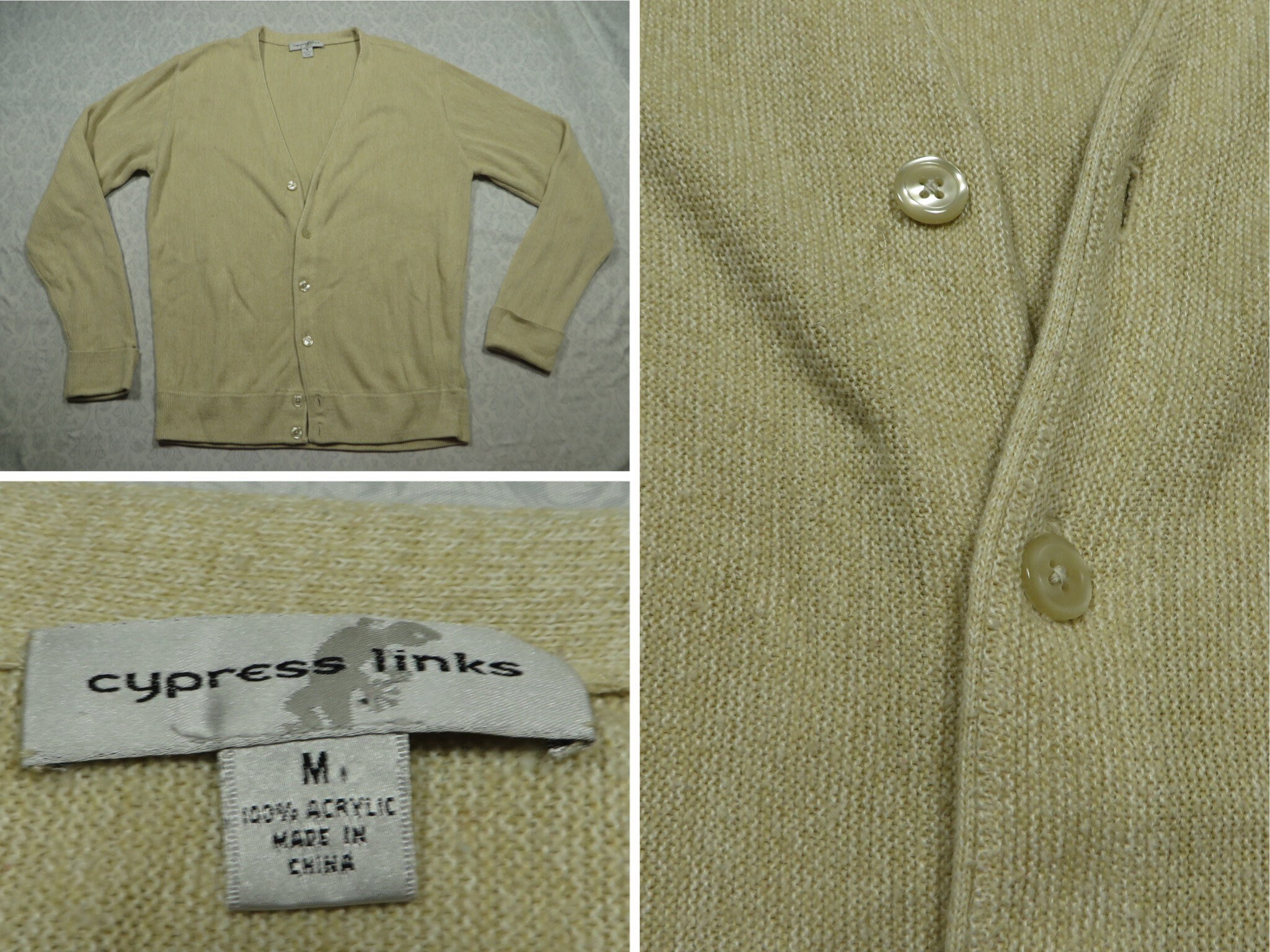 Vintage Cypress Links Cardigan Sweater Tan Cream Knit 90 s Men s