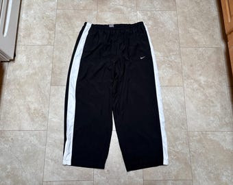 Vintage Nike Pants: Y2K Black White Stripe Wide Leg Baggy XL