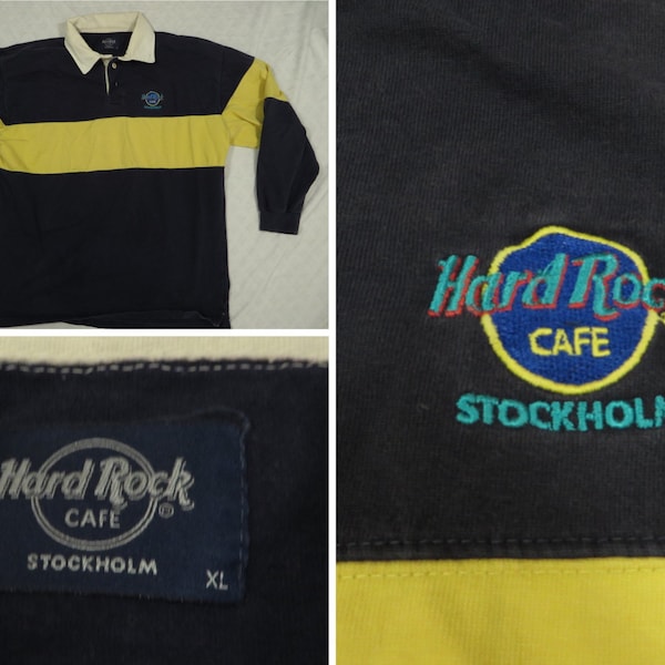 Vintage Hard Rock Cafe Rugby Shirt Blue Stripe Stockholm 90’s Men’s XL