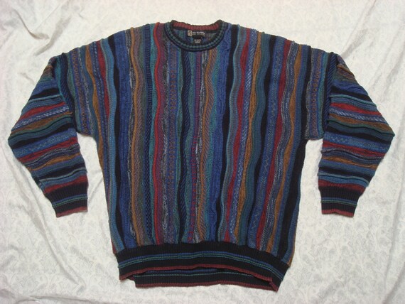 Vintage Via Europa Fine Sweaters Coogi Inspired Sweater Blue Red Yellow Green Knit Hip Hop Streetwear 90's Men's XL Vintage Via Europa Fine Sweaters Coogi Inspired Sweater Blue Red Yellow Green Knit Hip Hop Streetwear 90's Men's XL