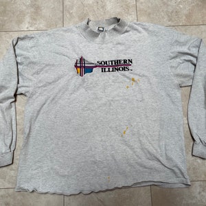 Vintage Southern Illinois Tee Shirt Distressed Cotton Deluxe Long Sleeve Grey 90&#39;s Men&#39;s XL Made in USA