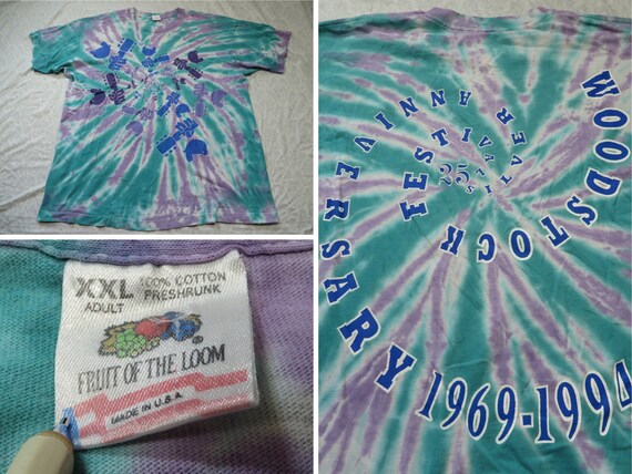 Vintage Woodstock Tee Shirt 1994 Tie Dye Blue Swi… - image 1