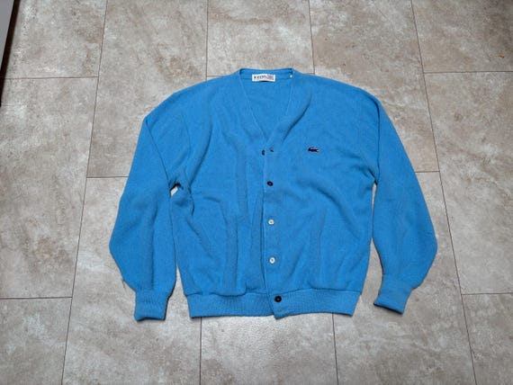 Lacoste, Vintage Lacoste Sweater: Cardigan Blue Izod 80s, Men's XL Made in USA
