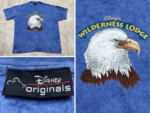 Vintage Wilderness Lodge Tee Shirt Blue Tie Dye D… - image 1
