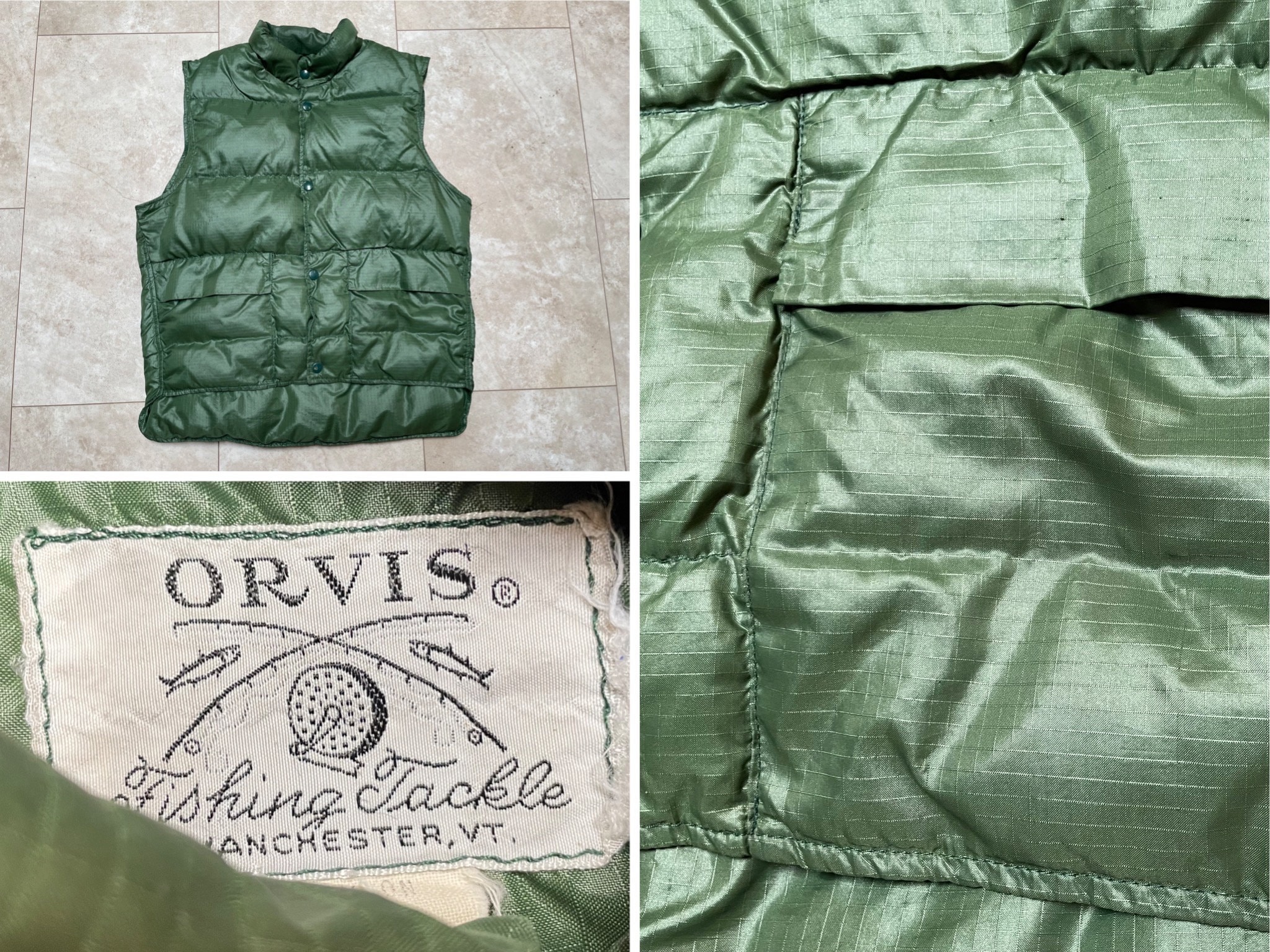 Vintage Orvis Vest Green Puffer Nylon Goose Down Snaps 70 s Mens Medium Made in USA Etsy UK