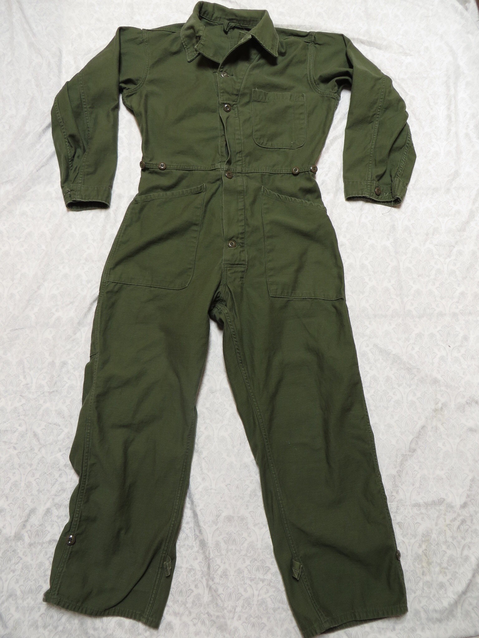 US Military Army OD Green 100% Cotton Sateen Coveralls Size