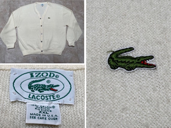 Vintage Lacoste Sweater Cardigan White Knit Acryl… - image 1