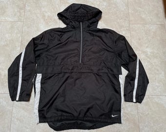 Vintage Nike Windbreaker Black White Stripe Swoosh Pullover Jacket 90's Men's Oversized XL