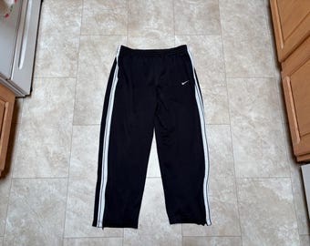 Vintage Nike Pants: Black Basketball White Stripe Baggy Track Y2K, Men's XL