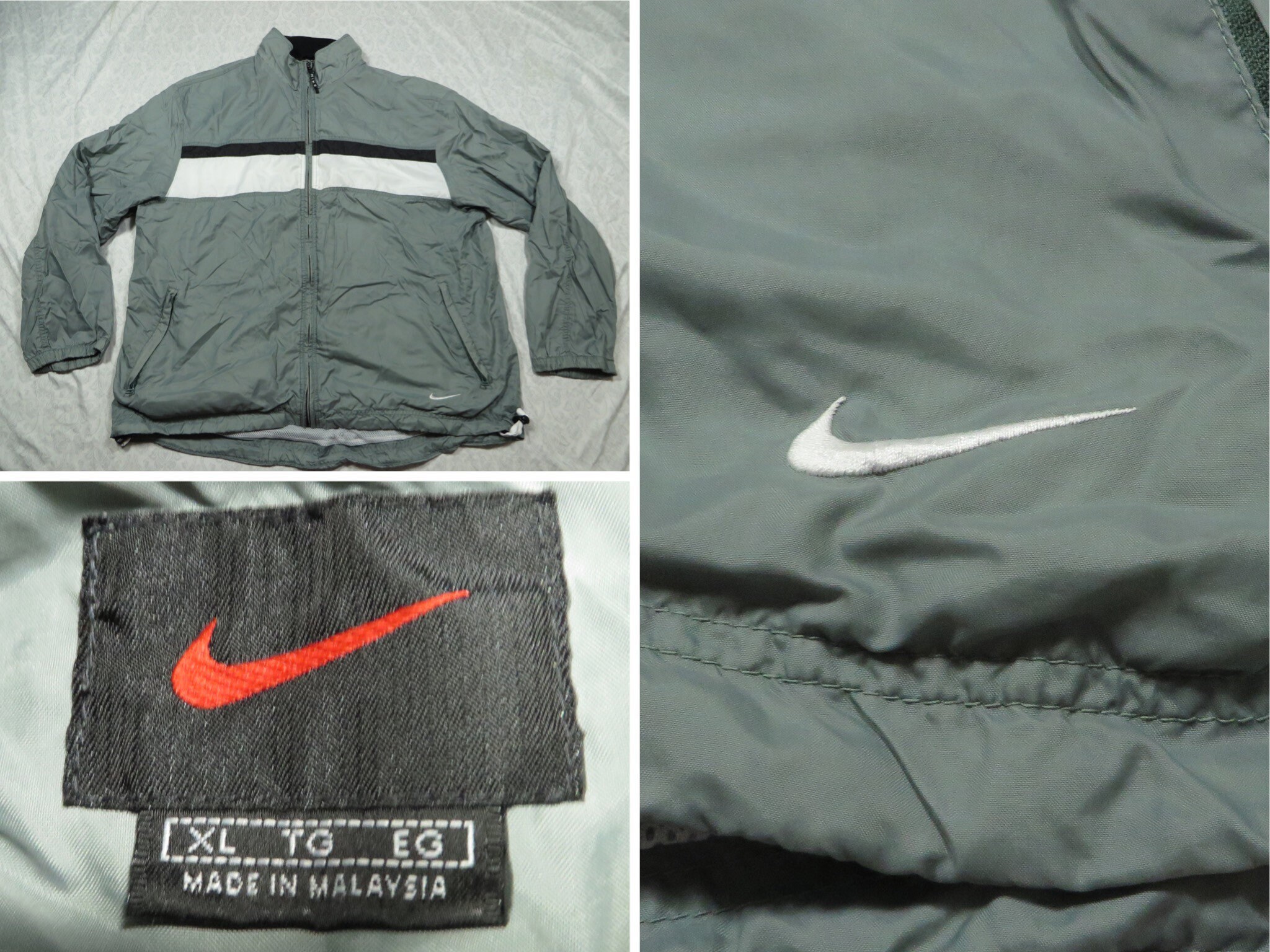 Vintage Nike Windbreaker Grey White Swoosh Nylon Jacket 90's Men's