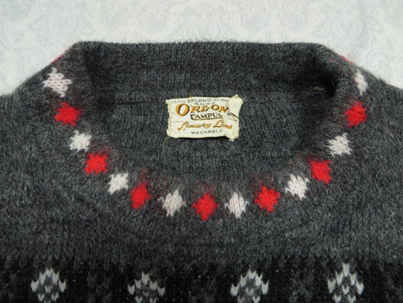 Vintage Christmas Sweater Campus Orlon Red White … - image 5