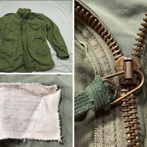 Vintage M65 Field Coat Army Green Military Issue Alpha Industries 70’s Small Long Made in USA