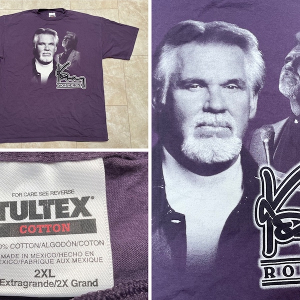 Vintage Kenny Rogers Tee Shirt Purple Tour Concert Country Tultex 90's Men's XXL