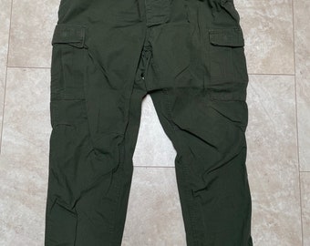 Vintage 90s Cotton Ripstop Cargo Pants: Green Combat Trousers, Men's XL
