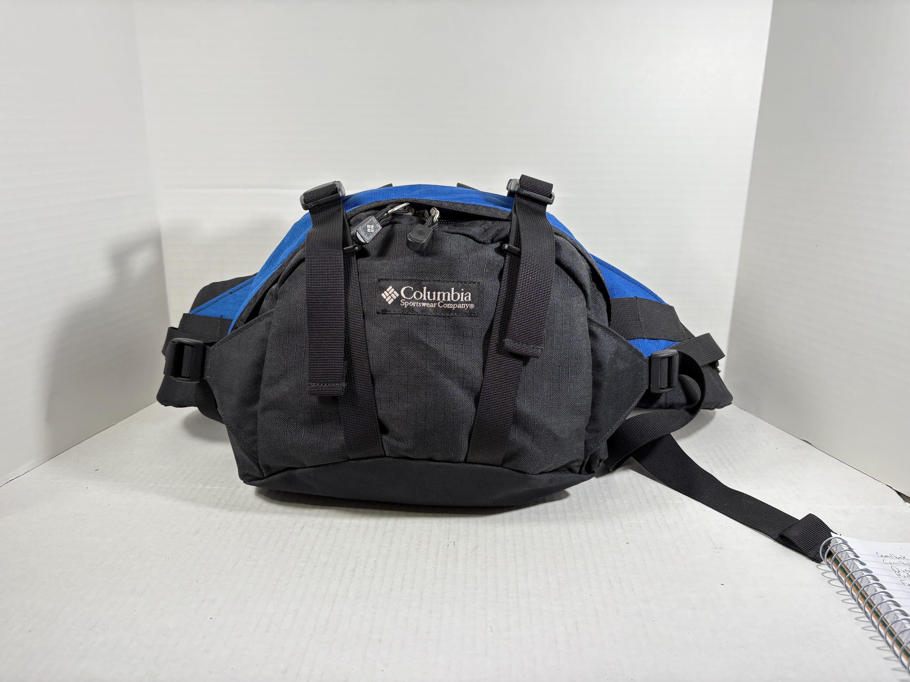 Vintage Columbia Waist Pack Fanny Lumbar Bag Black Blue Hiking
