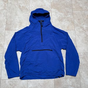 Vintage L.L.Bean Windbreaker Jacket Blue Pullover Anorak Hood 90&#39;s Men&#39;s Oversized Medium