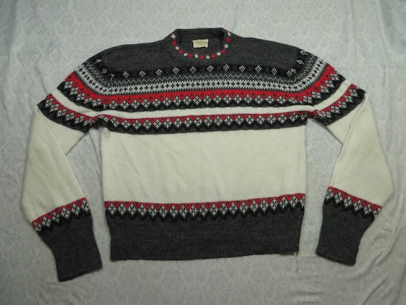 Vintage Christmas Sweater Campus Orlon Red White … - image 2