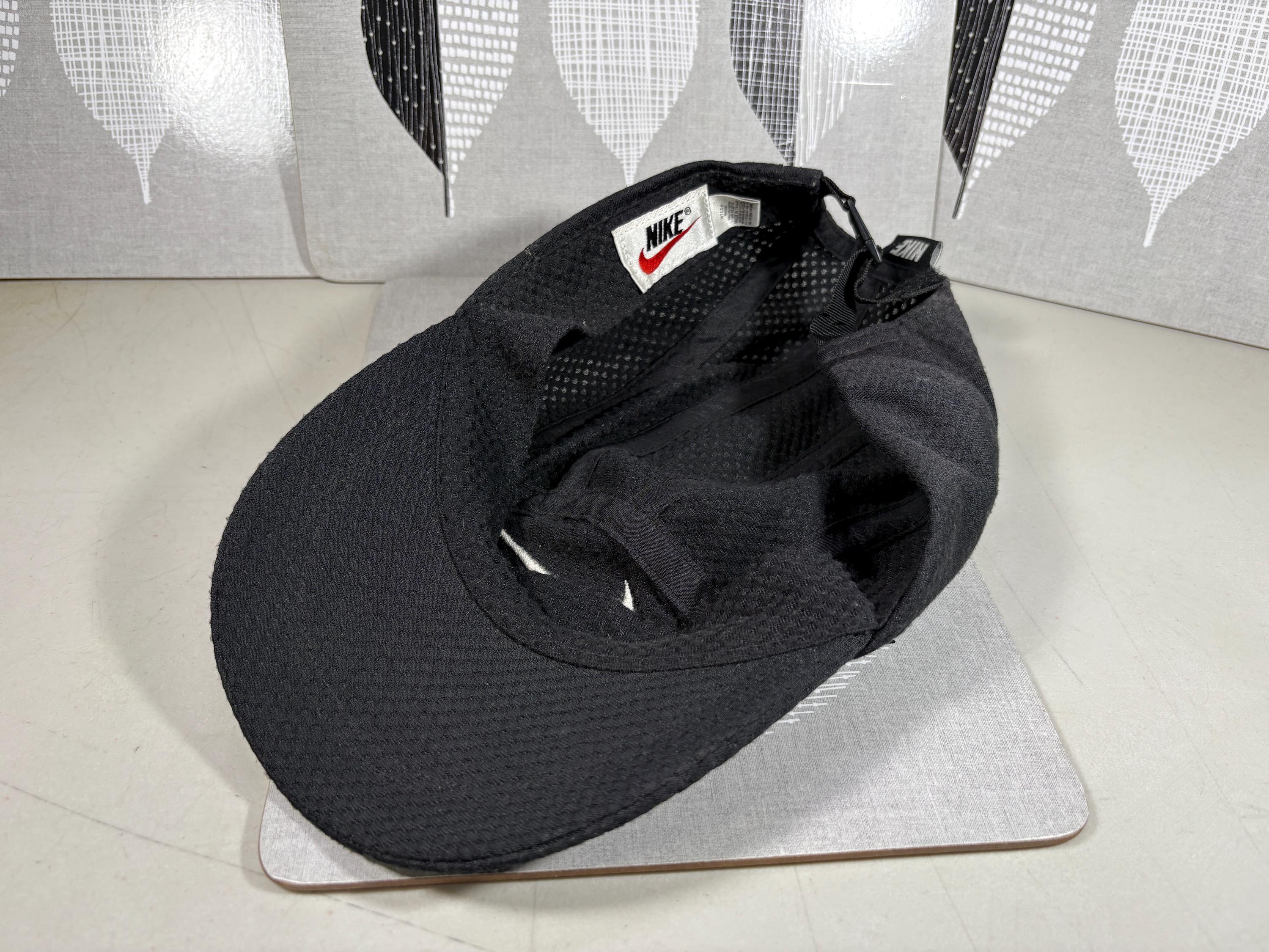 HTF Nike Dri Fit Vintage 2000 Mesh Back Running Velcro Back Adjustable Hat Vintage Nike Hat Black White Small Swoosh Strapback Velcro  main image 2