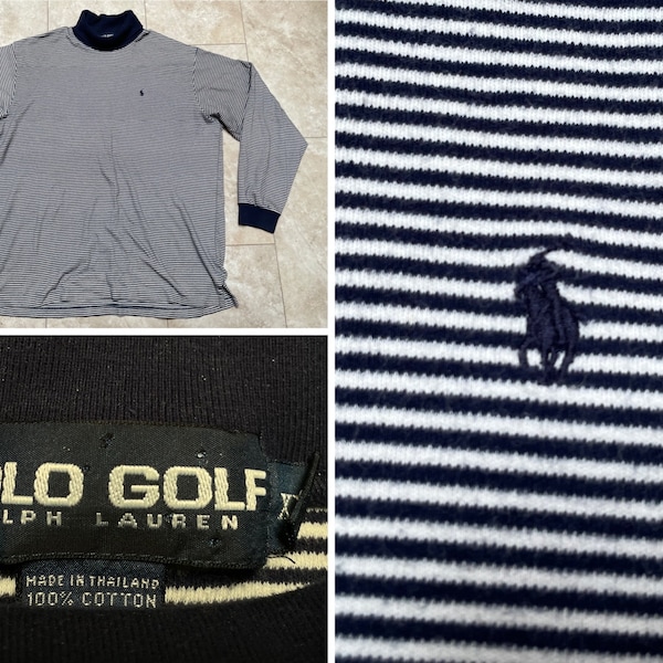 Vintage Polo Golf Turtleneck Shirt Blue White Stripes 90’s Men’s XXL