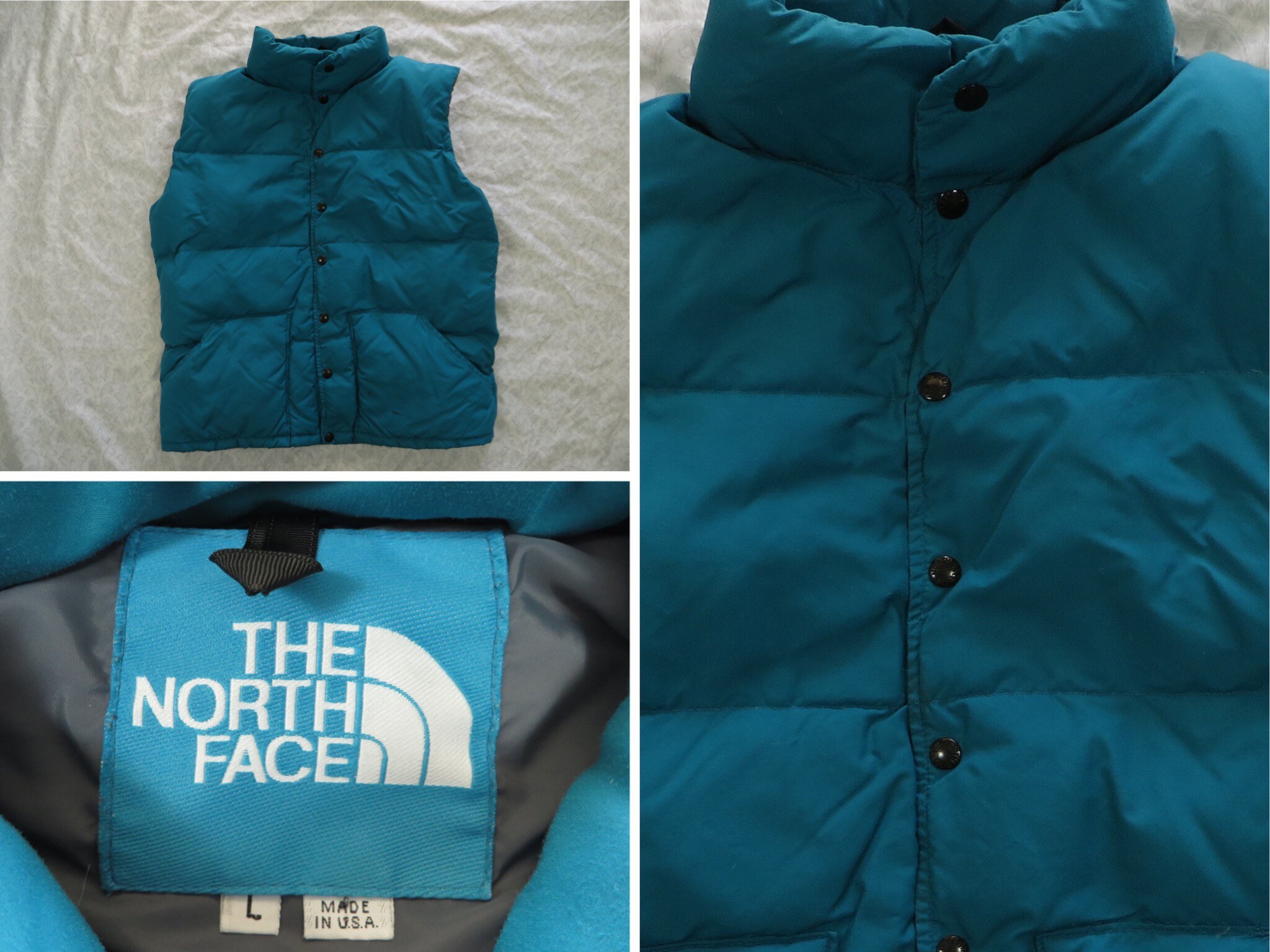 Face Vest Blue Green Puffer Nylon 