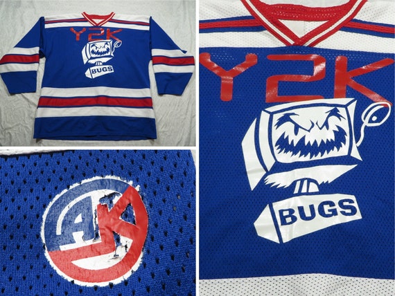 Vintage Y2K Bugs Hockey Jersey Blue Red AK 90's M… - image 1