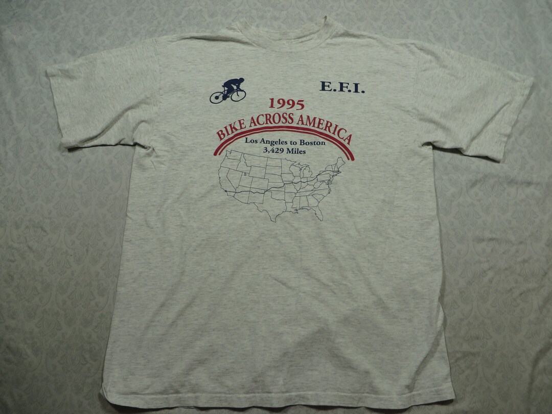 Vintage Bike Across America Tee Shirt Grey 1995 All Sport 90